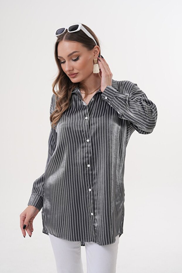 Simli Çizgili Gömlek - 4