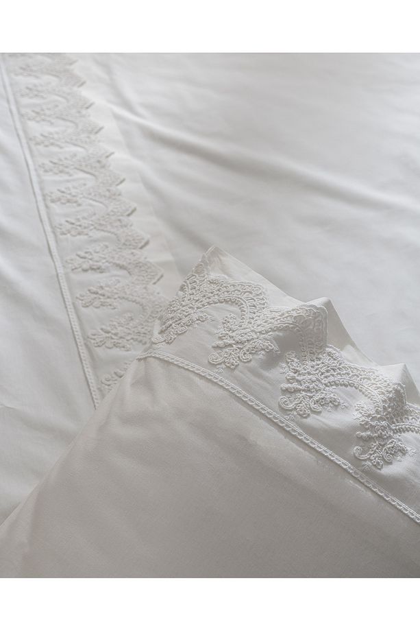 Modena King Size %100 Pamuk Brodeli Nevresim Takımı - Beyaz - 7