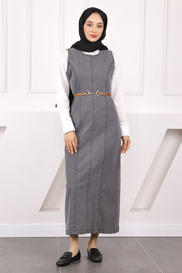 Smoked Shirt Combination Denim Dress Set