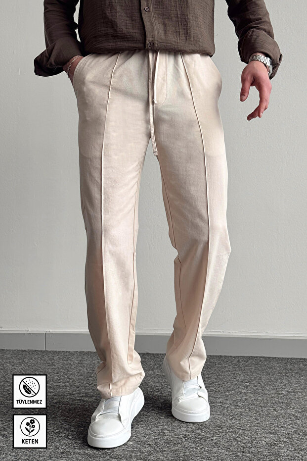 Men's Linen High Quality Elastic Waist Baggy Fit Trousers Does Not Pilling or Sweating