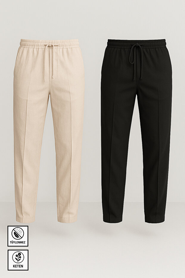 Men's Linen High Quality Elastic Waist Baggy Fit 2-Piece Trousers Does Not Pilling or Sweating