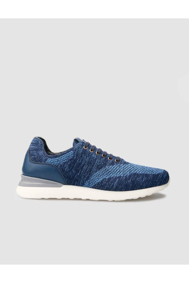 Knitwear Blue Lace-Up Men's Sports Shoes