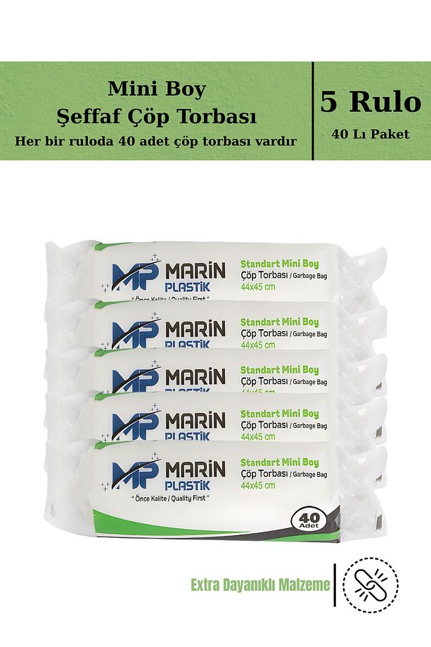Çöp Torbası OPP Ambalajlı Mini Boy 40 lı 5 Rulo 44*45 cm Çöp Poşeti - 1