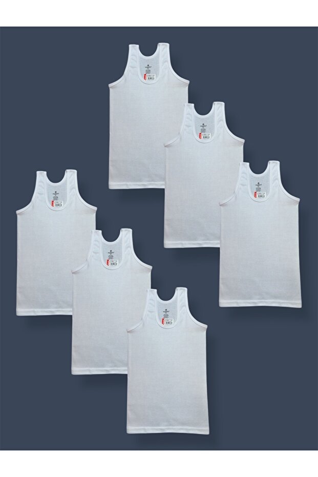 6 قطع قميص داخلي أبيض مضلع للأولاد - 1