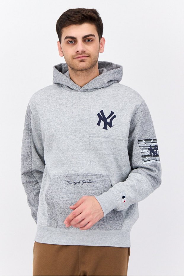 x MLB Men Sportswear Fit Long Sleeve Outdoor Hoodie, Heather Grey