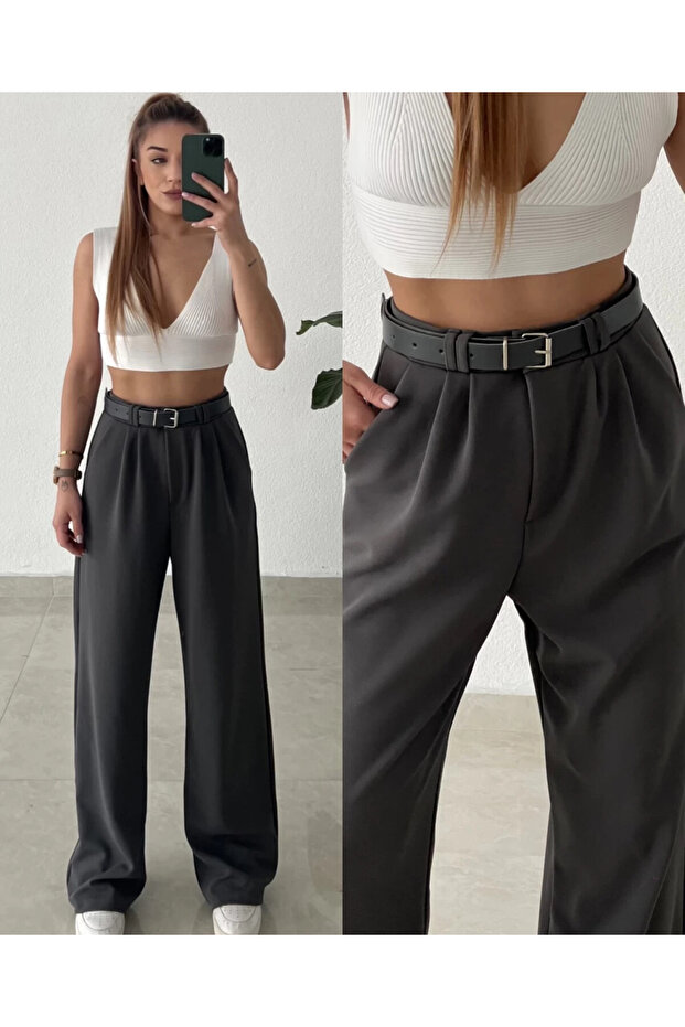 Kemerli Örme Palazzo Pantolon - 1