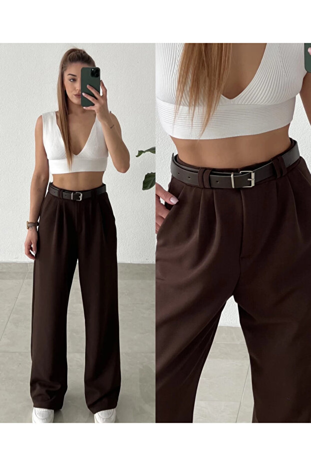 Kemerli Örme Palazzo Pantolon - 1