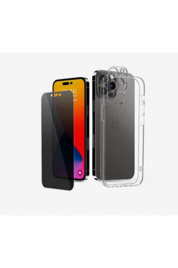 مجموعة حماية 5 في 1: غطاء شفاف + واقي شاشة وكاميرا لهاتف iPhone 14 Pro Max