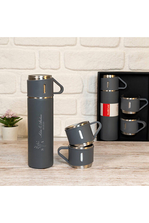 Mobgift Isim Baskılı Paslanmaz Çelik Termos 2 Bardaklı - 1