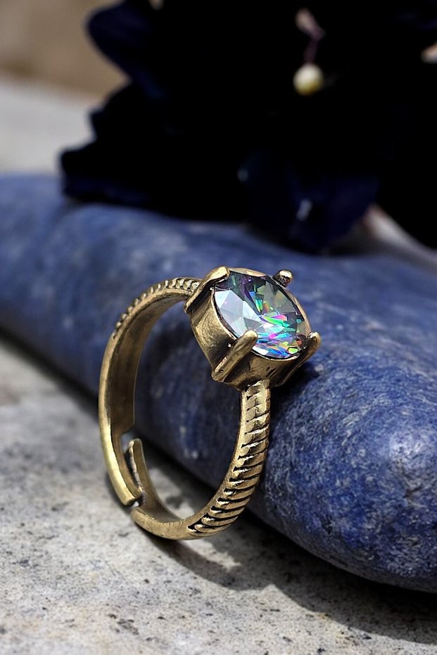 Pure Copper Women's Mystic Topaz Crystal Ring Adjustable Trend (Gift, Birthday, Daily)