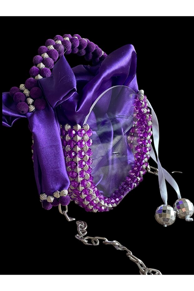 Şefaf mor boncuk çanta - 2