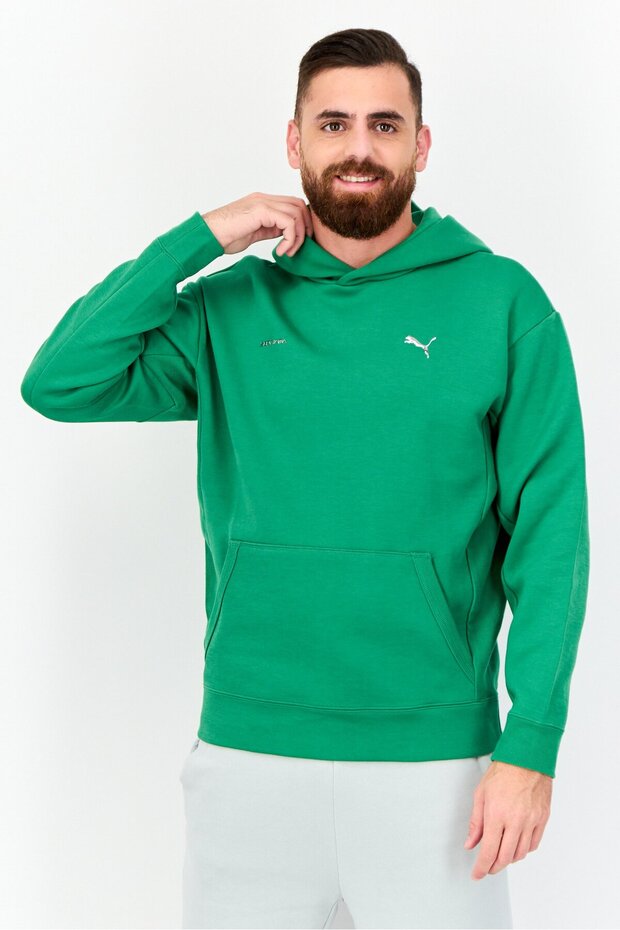 Men Relaxed Fit Long Sleeves Outdoor Hooded Sweatshirt, Green