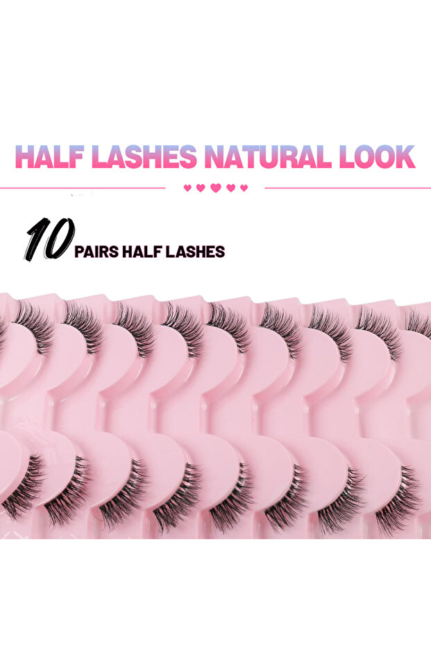 رموش نصفية بمظهر طبيعي 10 أزواج من رموش القطط السميكة 10 مم رموش خفيفة ذات طول قصير... - 5