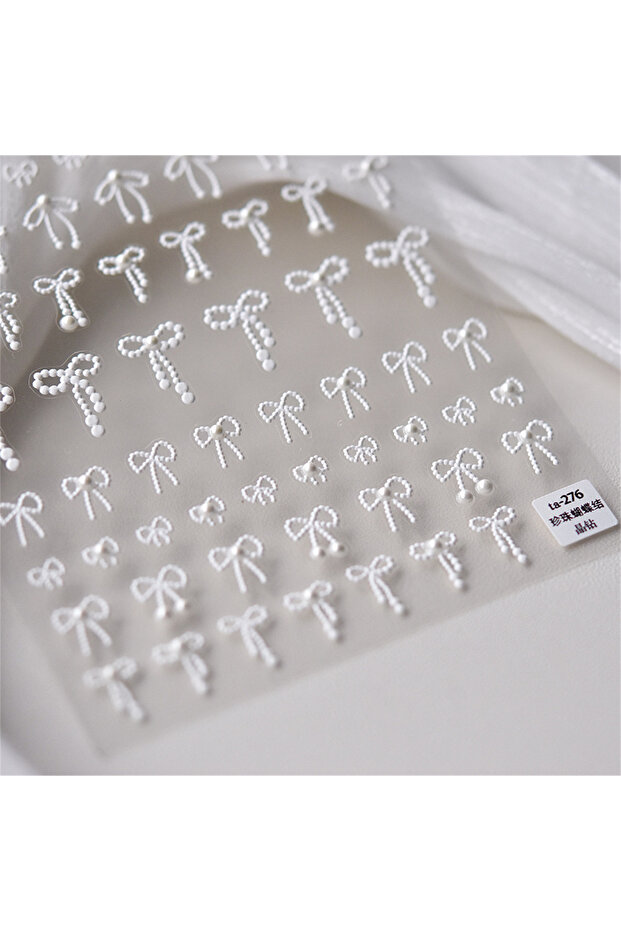 1pcs TA276 1sheet Japanese Kawaii Colorful White Line Bowknot 5D Black Self Adhesive Nail A