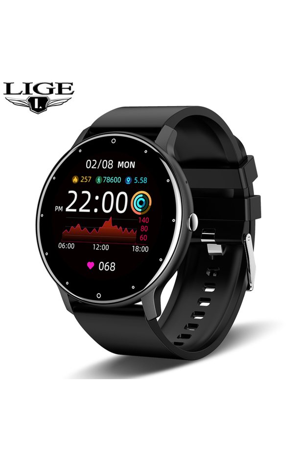 LIGE black LIGE Smart watch Women Man Full touch Screen Sports Fitness Watch IP67 Waterproof Bluetoo