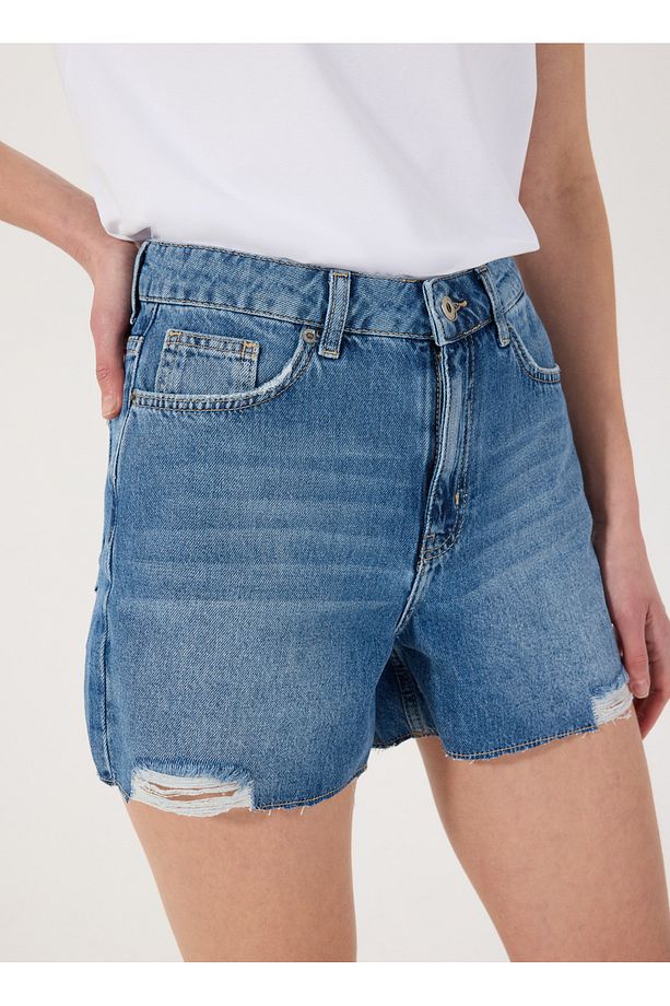 Standart Bel Normal Mavi Kadın Denim Şort M5SL-SRT1119 - 3