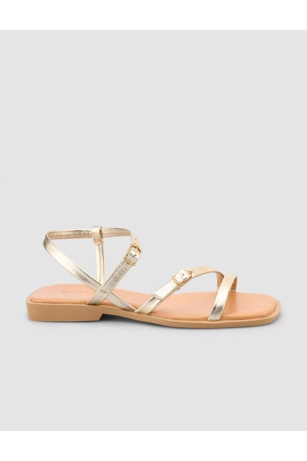 100% Genuine Leather Gold Color Women's Sandals