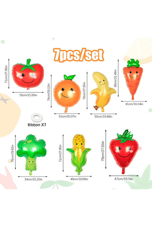 As shown here 7pcs 1/7pcs Strawberry Broccoli Corn Banana Tomato Orange Carrot Balloons Suitable for