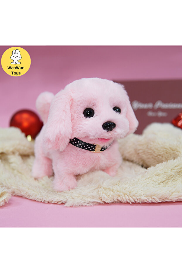 Pink WanWan Toys Interactive Plush Puppy Dog Toy - Walking, Barking, Wagging Tail, and Stretching - - 1