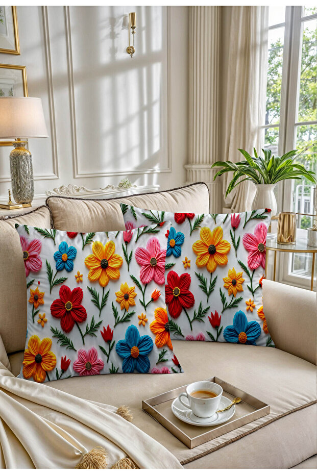 Autumn Themed 3D Digital Printed 2-Piece Throw Pillow Cover in Red and Yellow Colors