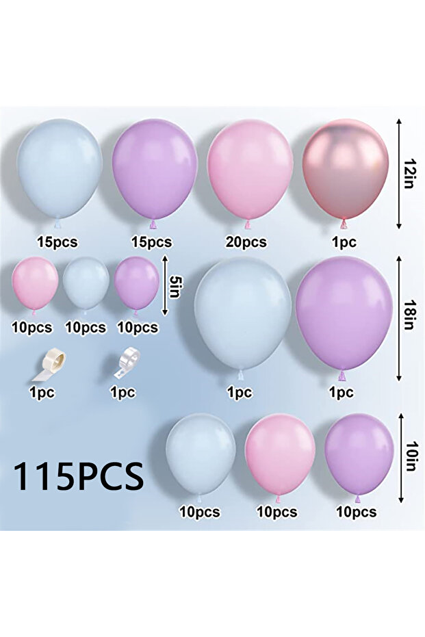 Other MULTI 115pcs Blue Purple Pink Latex Balloon Arch Kit, 18/12/10/5 four different sizes latex ba