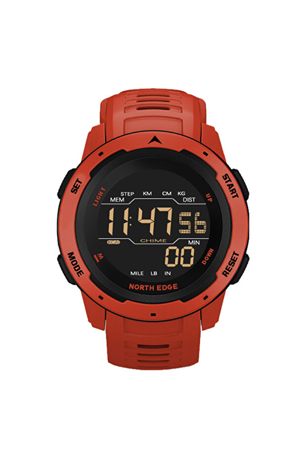 Red NORTH EDGE Mens Smart Watch Women Sportswatch Dual Time Running Pedometer Countdown Waterproof 5