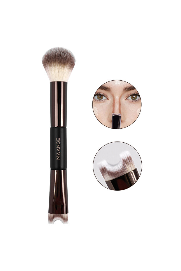 Coffee MAANGE Nose Contour U-Shaped Makeup Brush for Sculpting And Defining Double Head Foundation H