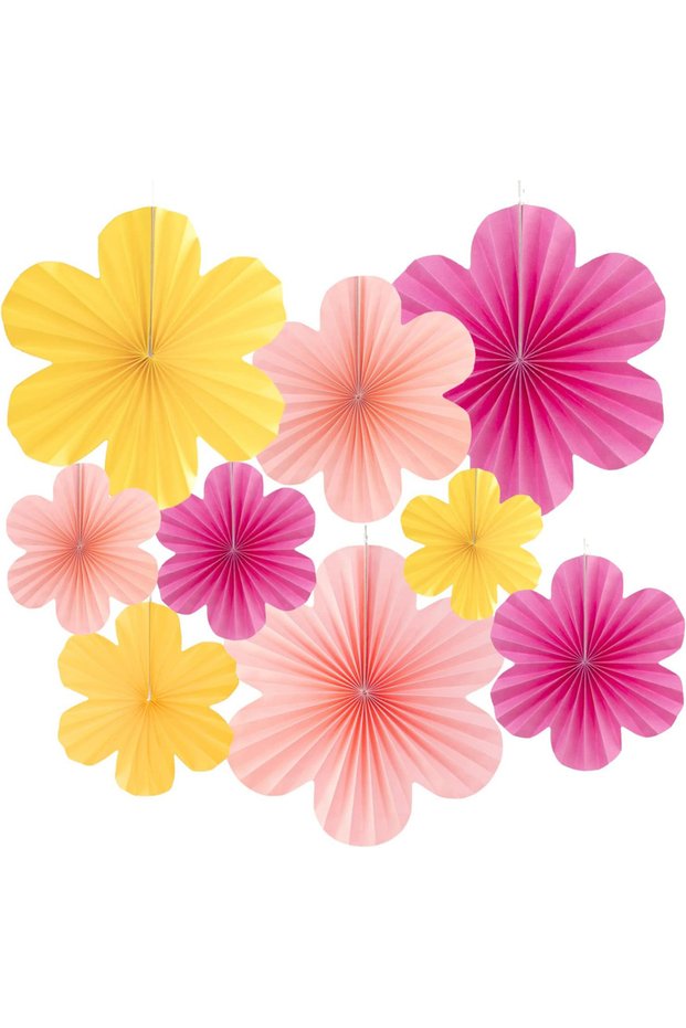 M MULTI 9Pcs/Set Easter Themed Hanging Paper Flowers Party Decoration Seasonal Fan Shaped Garlands f