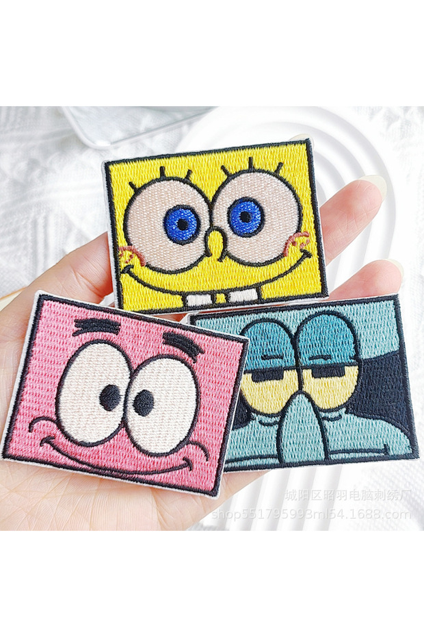3pcs Cartoon SpongeBob Patrick Squidward Embroidery Patch Clothing Repair Subsidies Decorative Stick