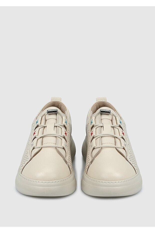Bej Deri Kadın Sneaker - 3