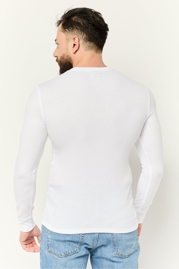 Men Crew Neck Long Sleeve Embroidered Logo Sweatshirt, White - 2