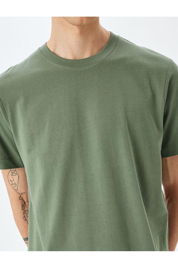 Pamuklu Bisiklet Yaka Regular Fit Kısa Kollu Basic Tişört - 5