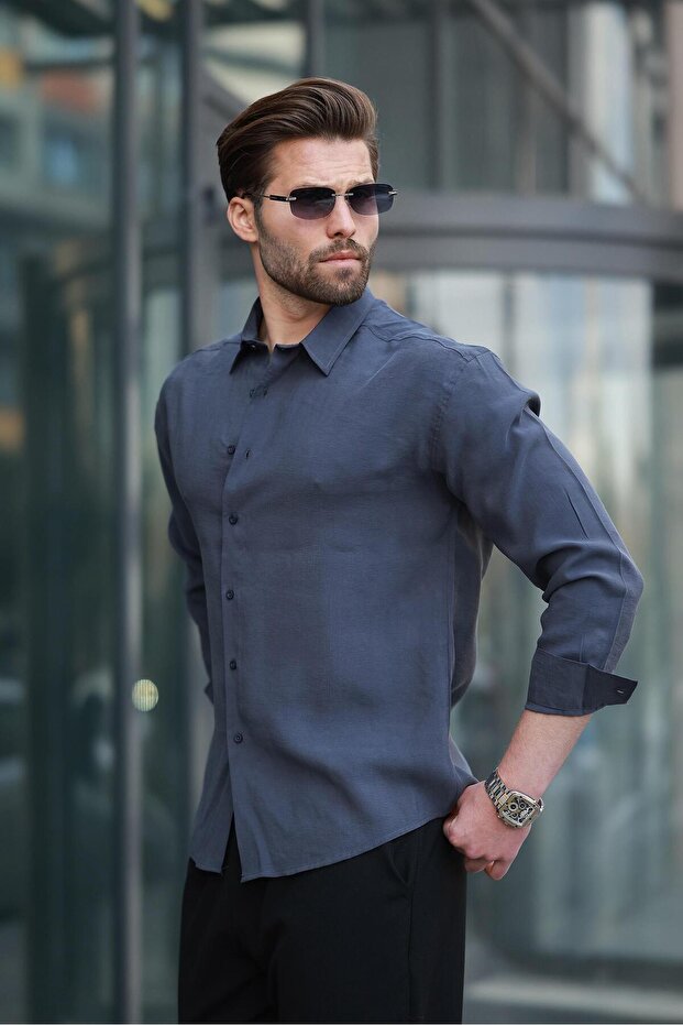 Füme Basic Uzun Kollu Erkek Gömlek E6762 - 1