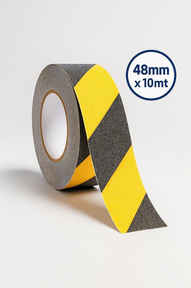 Suya Dayanıklı Merdiven - Zemin Kaydırmazlık Bantı Sarı/siyah 48mm x 10mt - Iç Ve Dış Mekan Kullanım - 1