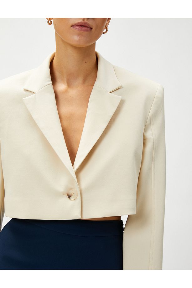 Crop Blazer Ceket Ekstra Kısa Tek Düğmeli - 5