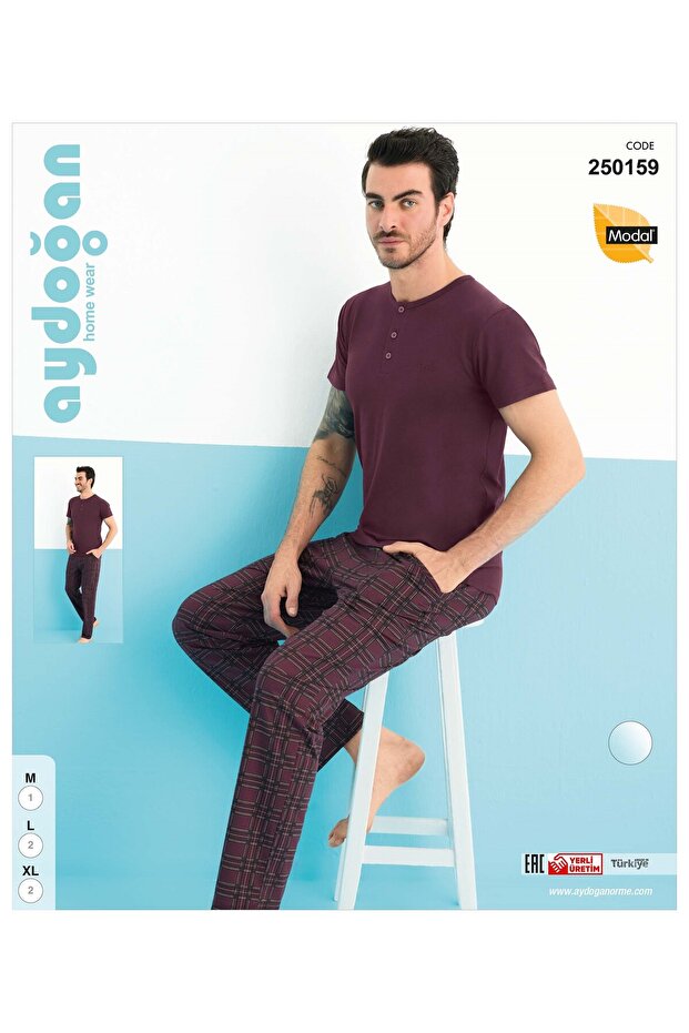 AYDOĞAN Erkek Modal Kısa Kol Pijama Takımı - 3