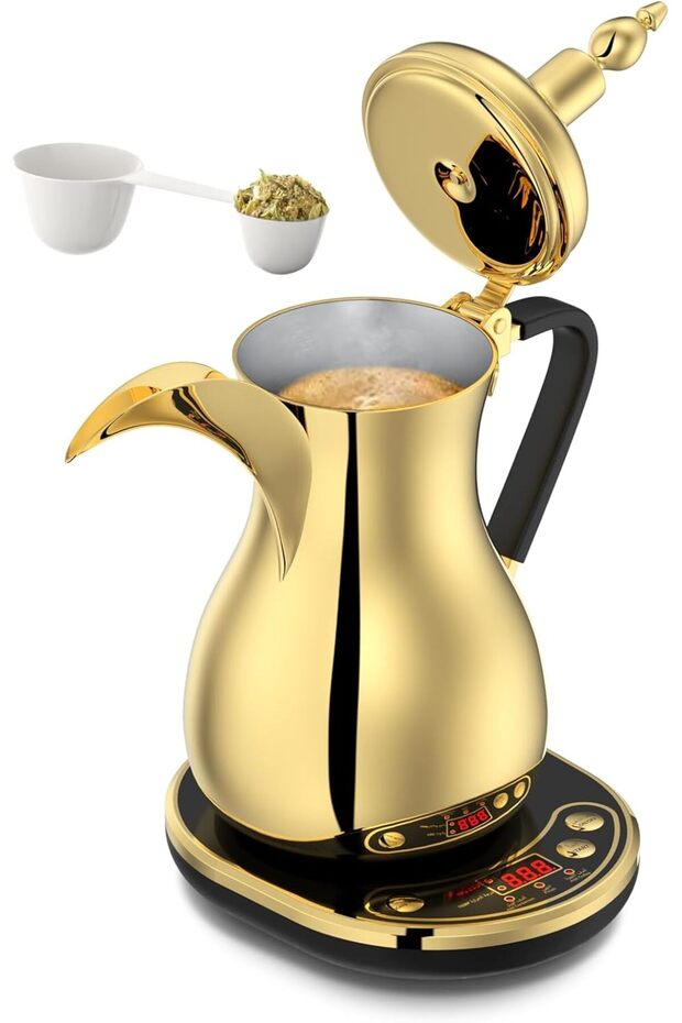 Al Saif 1L Coffee Pot with Digital Display for Temperature and Time, Gold - 2