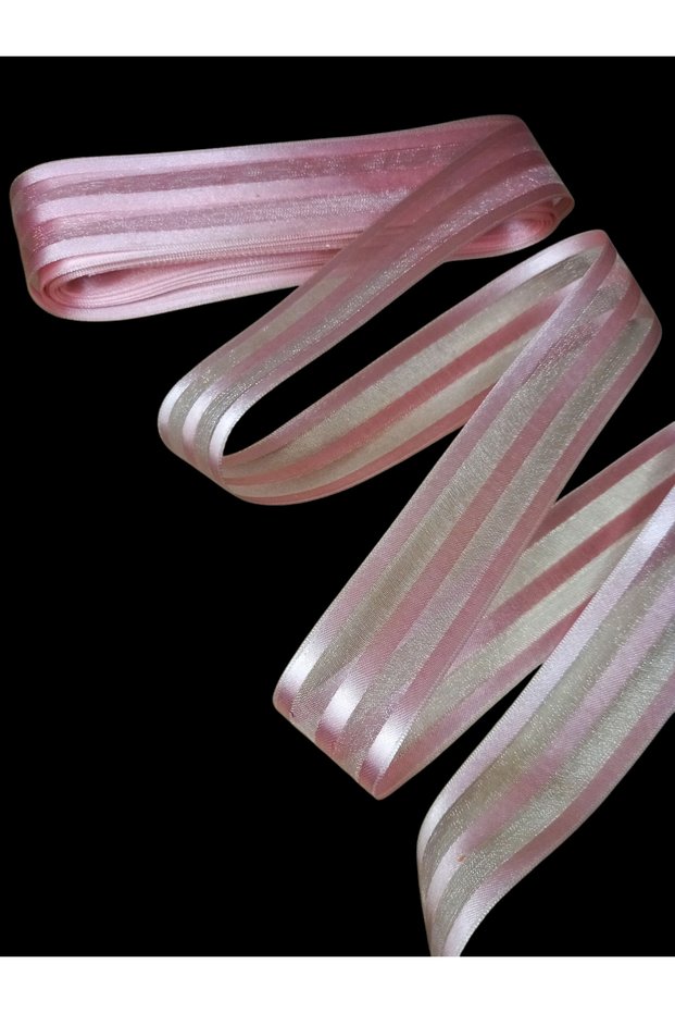 Pink Satin Striped Chiffon Ribbon 3 cm - 10 Meters. Organza Ribbon