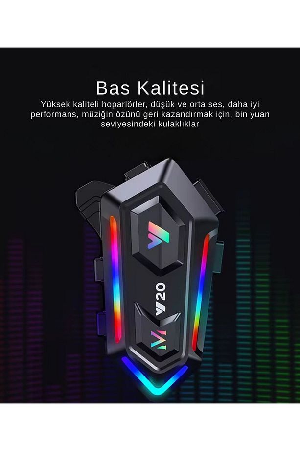Y20 5.3 Motosiklet Kask Kulaklık Intercom Işıklı Motorsiklet Interkom RGB Işıklı Bluetooth - 4