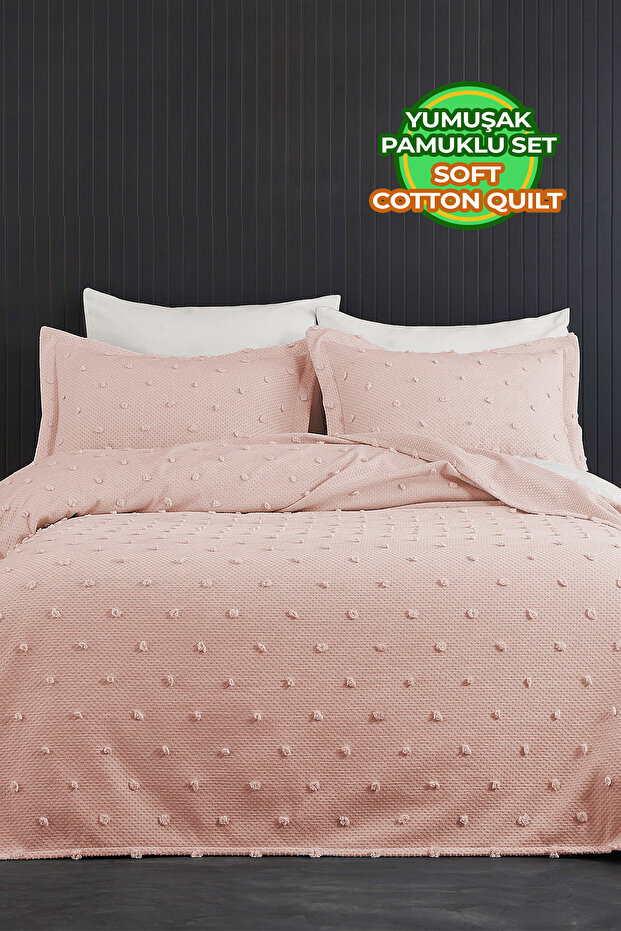 Ash Pique Set (Bed Cover) Double Cotton 3 Pieces Soft Daily Powder