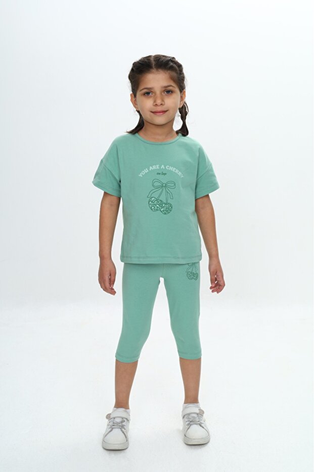 Girl's Heart Bow Printed Capri Suit