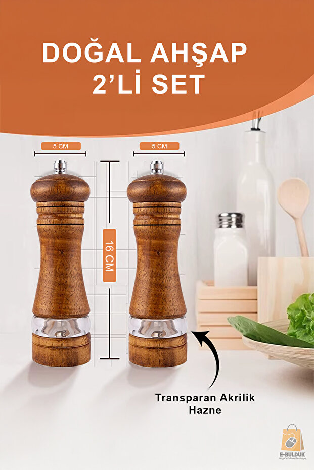 Wooden Spice Salt Grinder Mill with Acrylic Compartments Salt Shaker Spice Rack 16 cm Set of 2 Brown
