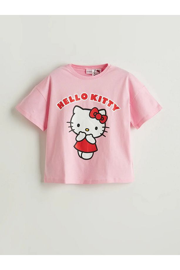 LCW Kids Pembe Bisiklet Yaka Hello Kitty Baskılı Kız Çocuk Şortlu Pijama Takımı - 2