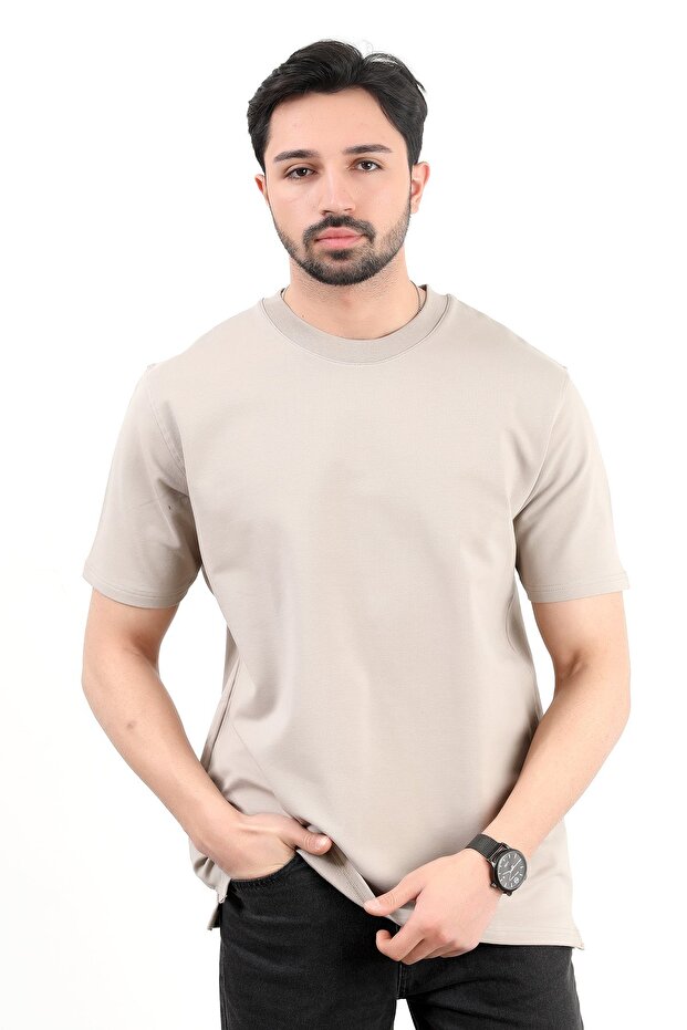 Men's bicycle collar cotton t-shirt dark stone - 2610