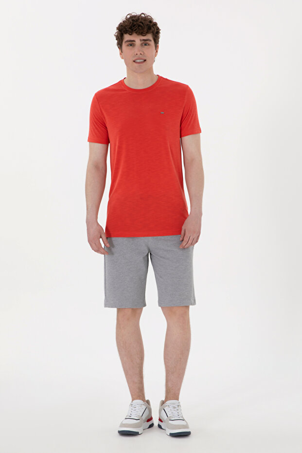 Men's Gray Melange Knitted Shorts 50298038 -Vr086