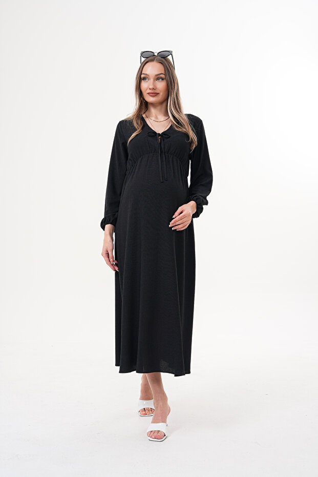 Pregnant and Maternity V-Neck Long Sleeve Woven Fabric Dress