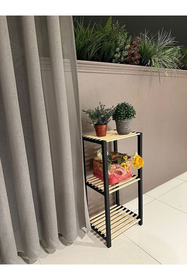 Ahşap Çubuklu Siyah Ayakkabılık Ve Çok Amaçlı Raf 7002 Siyah-ahşap - 4