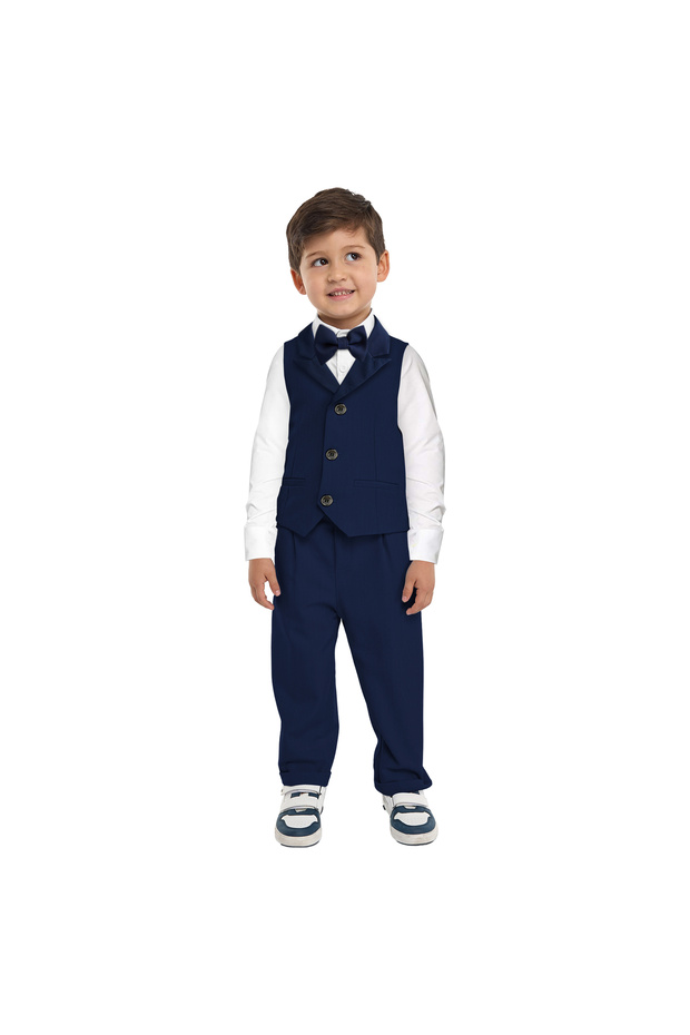 Navy Waistcoat And Pant Set With Shirt And Bow Tie