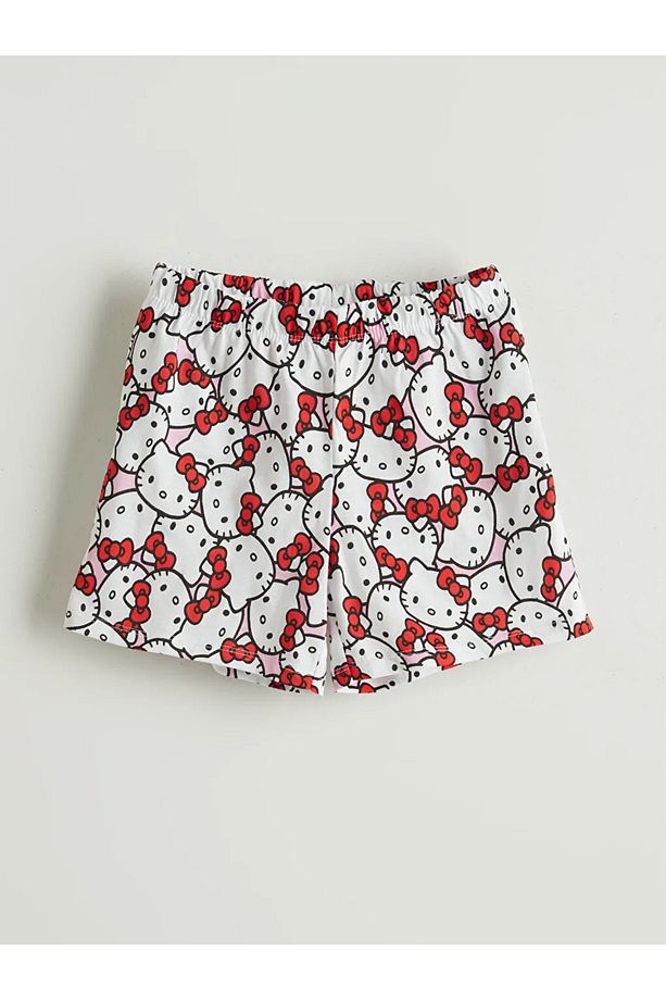 LCW Kids Pembe Bisiklet Yaka Hello Kitty Baskılı Kız Çocuk Şortlu Pijama Takımı - 3