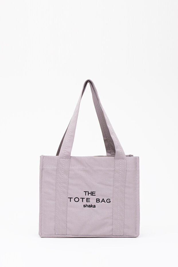 Gray U45 Snap Closure The Tote Bag Embroidered Canvas Fabric Daily Women's Shoulder Bag 25x30